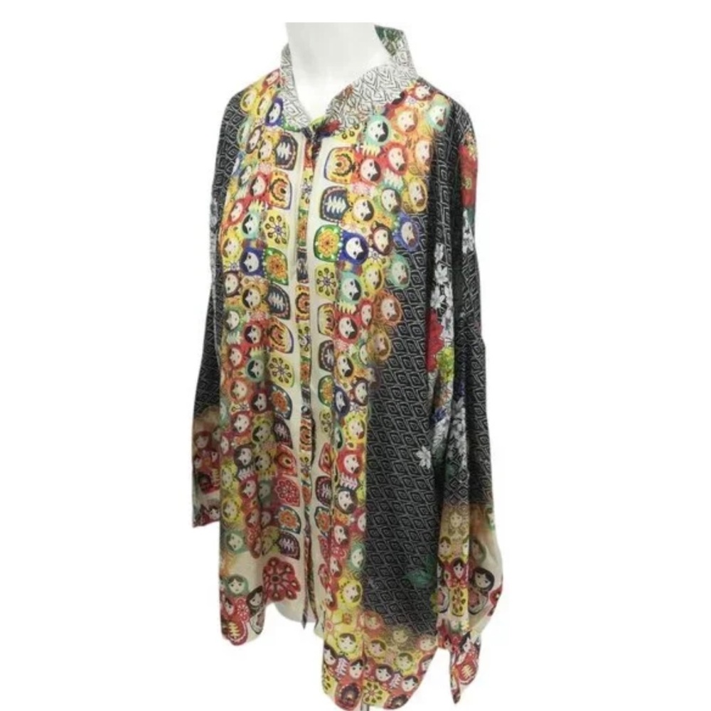 Johnny Was Russian nesting dolls silk tunic blouse XL - Picture 5 of 5